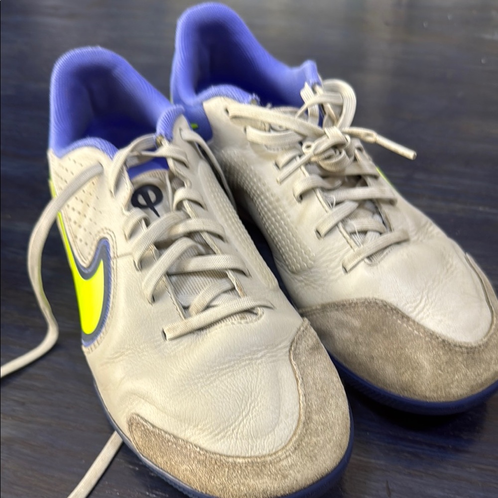 Nike Tiemp  gray Cream and Blue Sneakers with Mesh Design